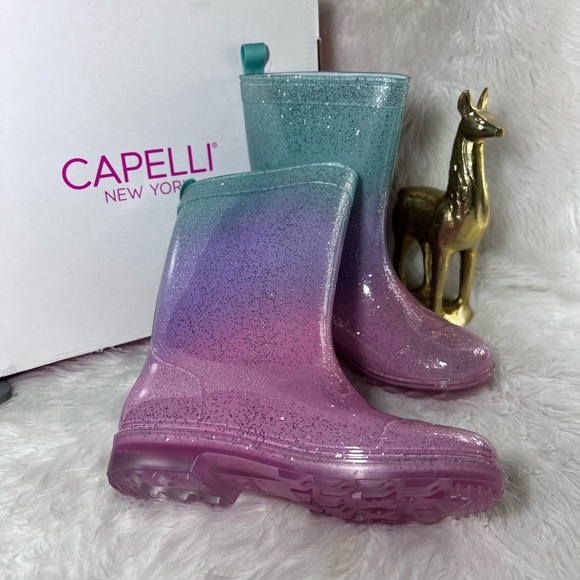 Capelli Girls Glitter Waterproof Rain Boots for Girls Sparkle Rainbow - Picture 5 of 10